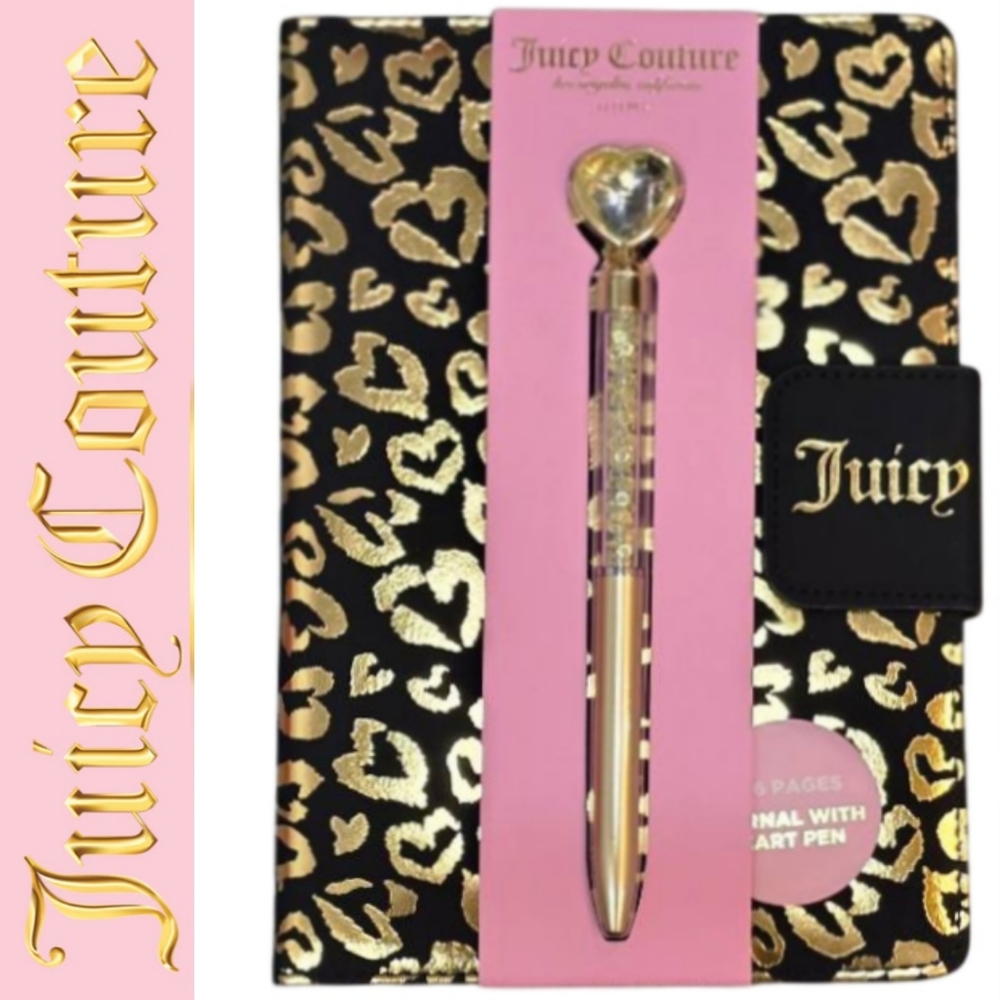 Juicy Couture Home Gold Foil Leopard Print Journal & Heart Pen Set